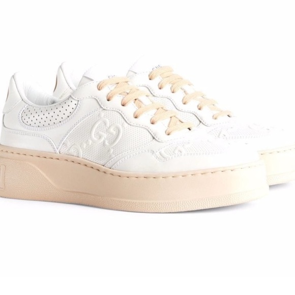Authentic Gucci Women's Sneakers white with light pink soles 39.5  US 9.5 - Picture 1 of 16